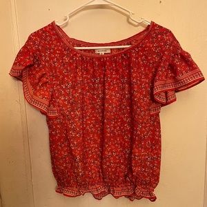 Floral Ruffle Sleeve Cropped Blouse